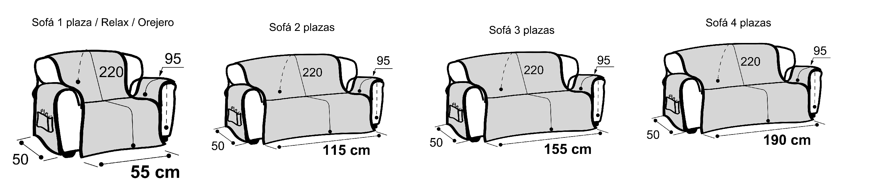 medidas funda sofa dover
